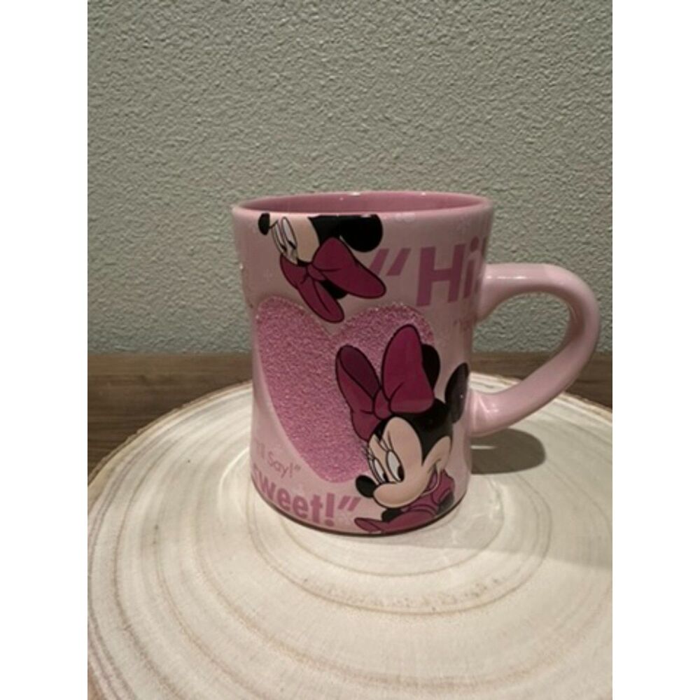 Disney Parks Minnie Mouse Coffee Mug -  Ceramic Pink Glitter Hearts 12 oz.